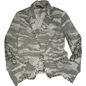 Fashionista khaki white camouflage studded jacket small